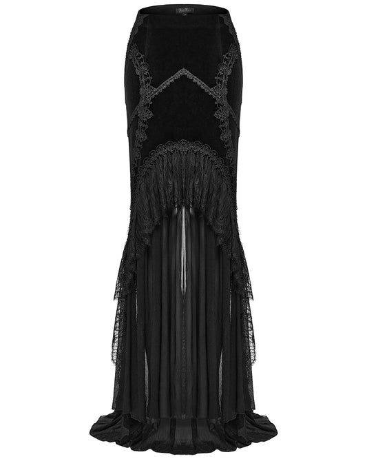 WQ-750BQF Womens Long Gothic Velvet, Lace & Mesh Fishtail Skirt