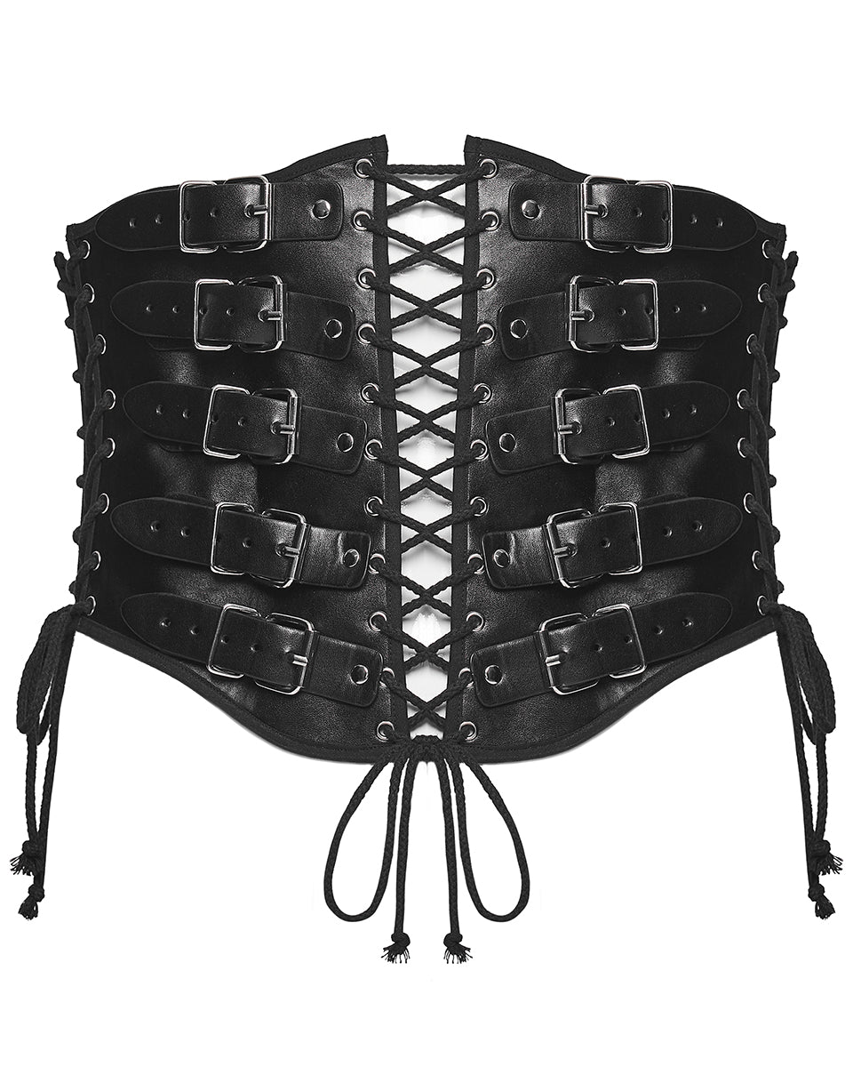 WS-852YDM Mens Apocalyptic Gothic Faux Leather Buckled Strapping Corset Girdle Belt