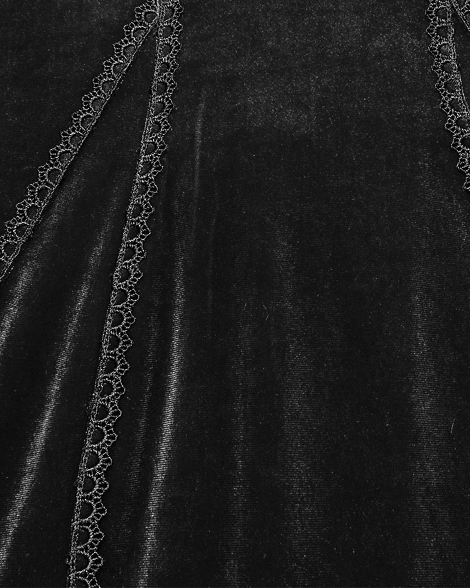 OQ-850LQF Daily Life Womens Long Gothic Velvet Applique Maxi Dress - Black