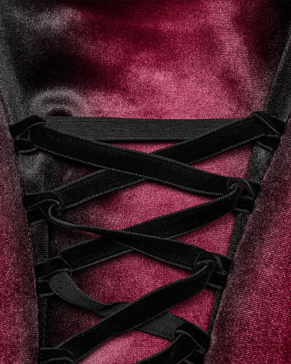 OQ-780DQF-RDF Daily Life Gothic Gradient Velvet Mini Dress - Red & Black