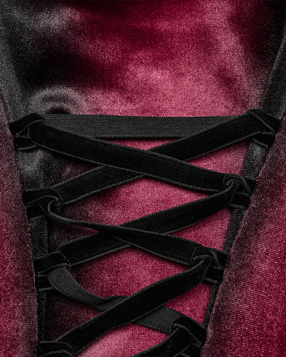 OQ-780DQF-RDF Daily Life Gothic Gradient Velvet Mini Dress - Red & Black