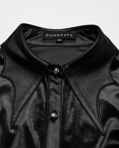 OY-1697DQF-BKF Daily Life Gothic Gradient Velvet Bat Collar Blouse Top - Black