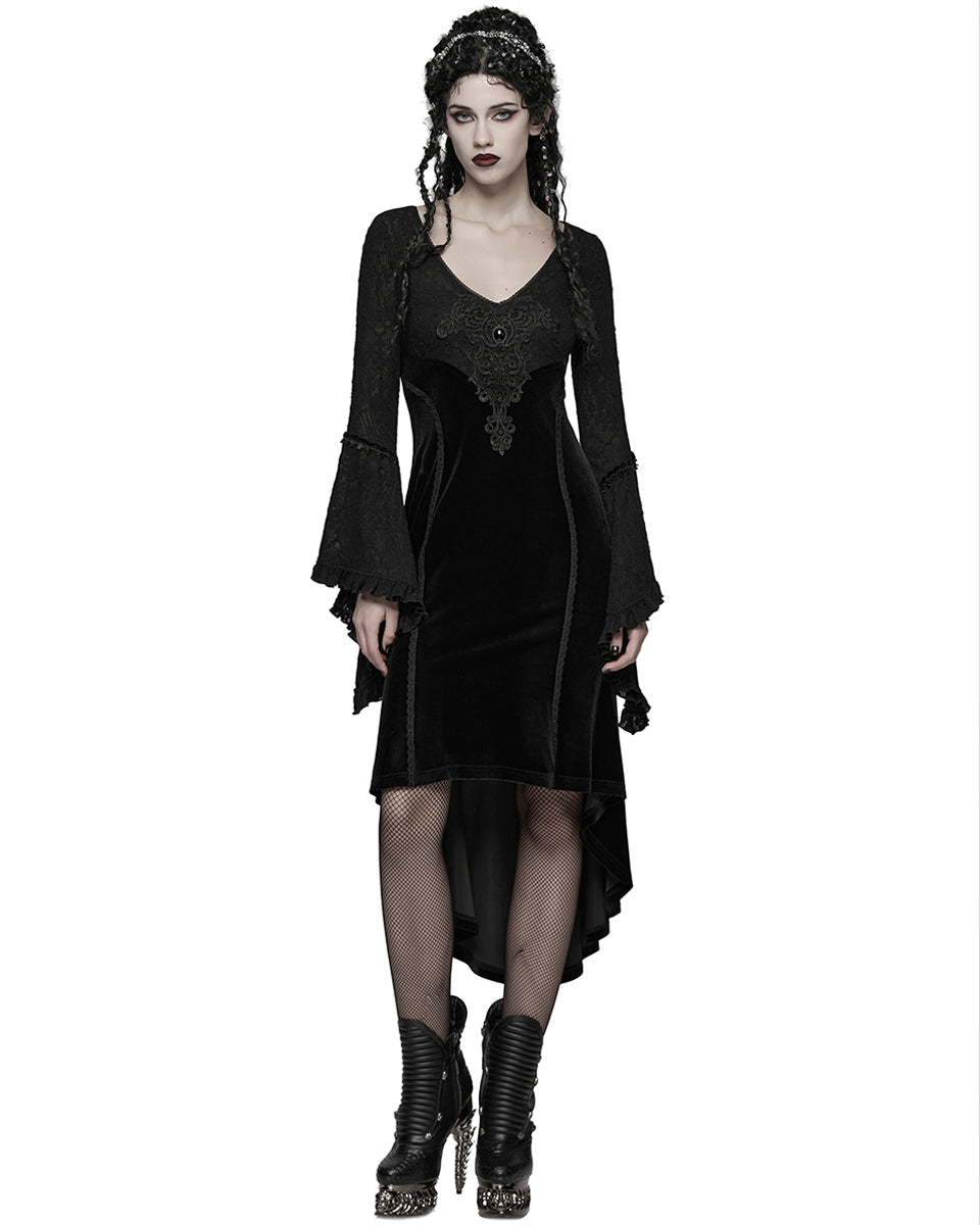 WQ-889LQF Womens Dark Gothic Velvet Applique Fishtail Dress