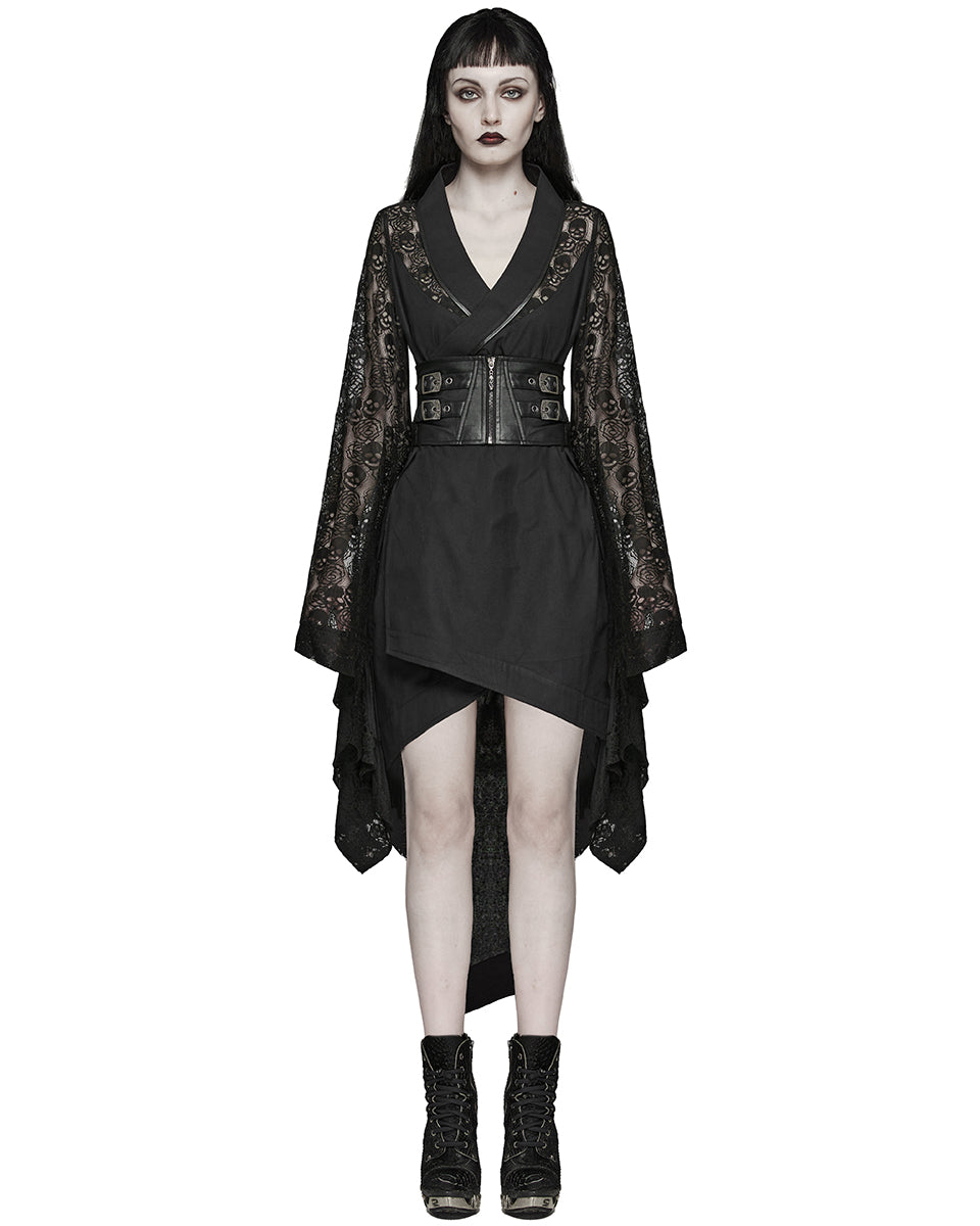 WY-1581XCF Womens Dark Gothic Skull Lace Belted Kimono Dress Jacket