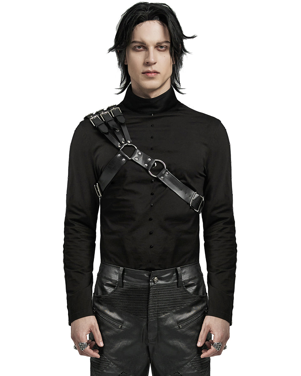 WS-636BDM-BKM Mens Apocalyptic Punk One Shoulder Strapping Harness - Faux Leather