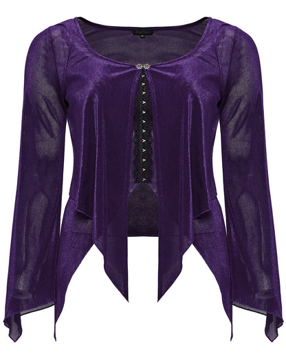 DY-1624XDF Plus Size Womens Gothic Layered Velvet & Mesh Tunic Top - Purple