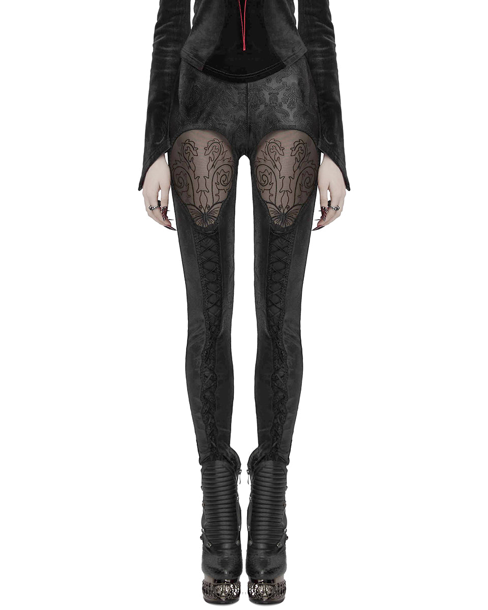 OK-711DDF Daily Life Womens Embossed Baroque Gothic Damask Butterfly Leggings