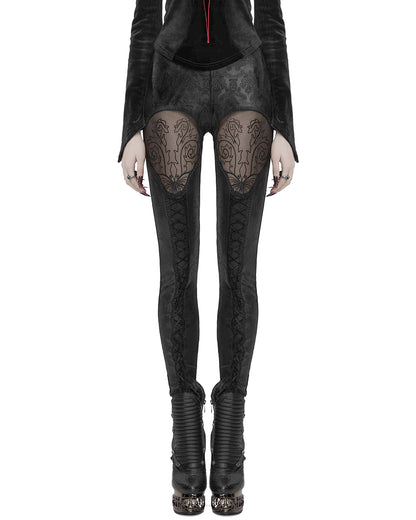 OK-711DDF Daily Life Womens Embossed Baroque Gothic Damask Butterfly Leggings