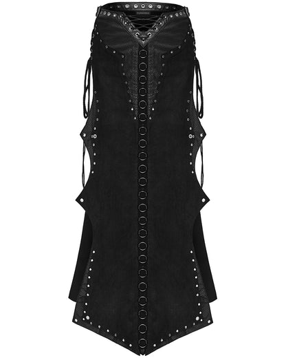 WQ-711BQF-BKF Long Apocalyptic CyberPunk Studded Side-Split Lacing Skirt