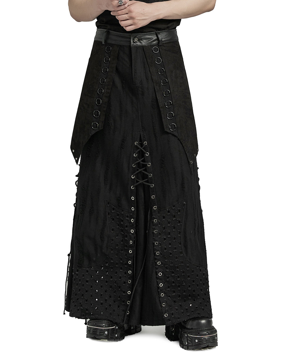 WQ-718BQM-BKM Mens Industrial Apocalyptic Punk Long Kilt Skirt