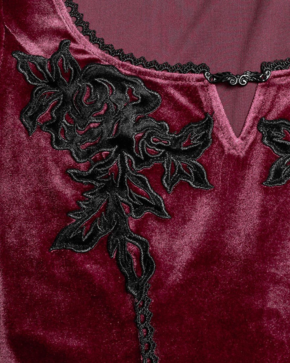 OQ-850LQF Daily Life Womens Long Gothic Velvet Applique Maxi Dress - Red