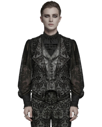 WY-1793MJM-BK-WHM Mens Gothic Aristocrat Houndstooth Damask Waistcoat Vest - Black & White