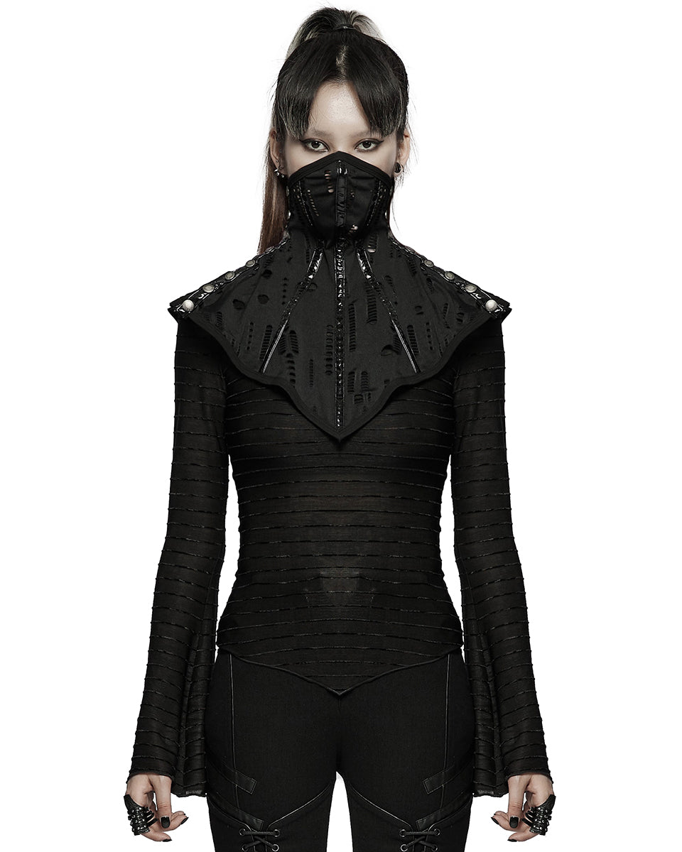 WS-493-BKFWomens Cyberpunk Shredded Knit Muffler Collar Shawl