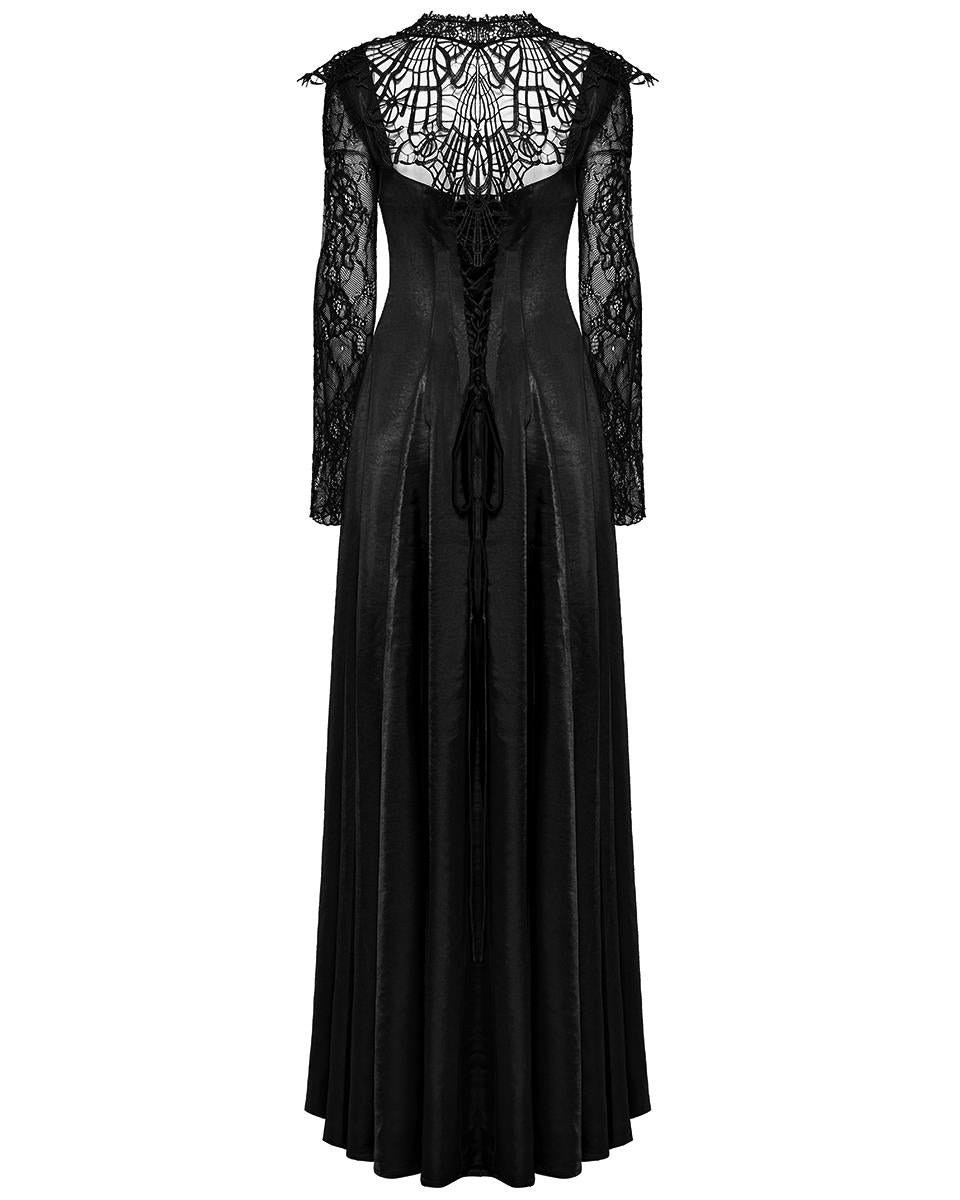 WQ-748LQF Womens Long Gothic Sateen Maxi Dress With Embroidered Lace Contrast