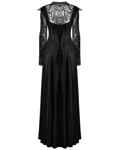 WQ-748LQF Womens Long Gothic Sateen Maxi Dress With Embroidered Lace Contrast