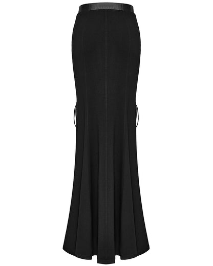 WQ-696BQF-BKF Daily Life Long Gothic Techwear Side-Split Lacing Maxi Skirt