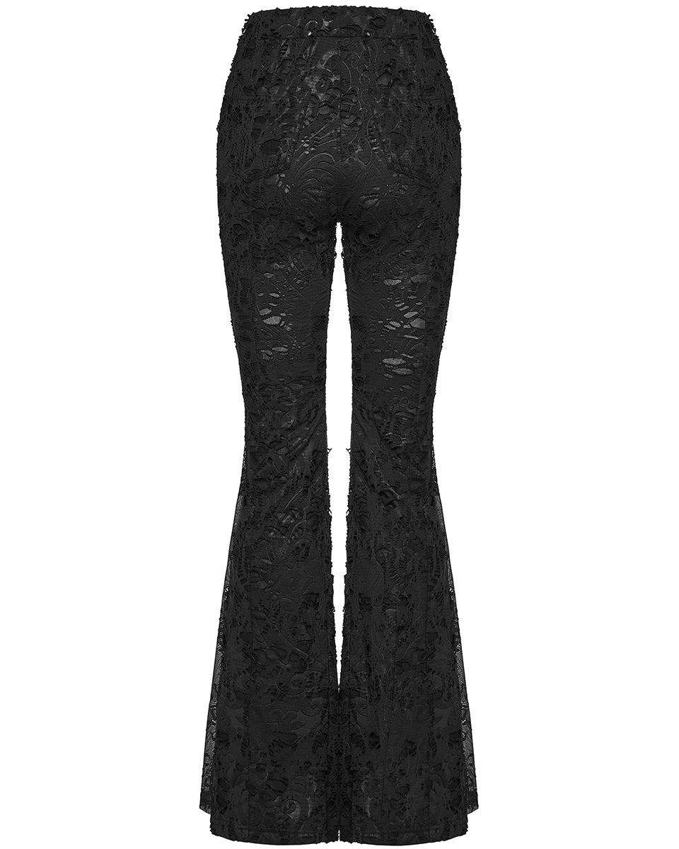 PR-OK-726XCF-BKF Daily Life Womens Apocalyptic Gothic Shredded Jacquard & Lace Flared Leggings