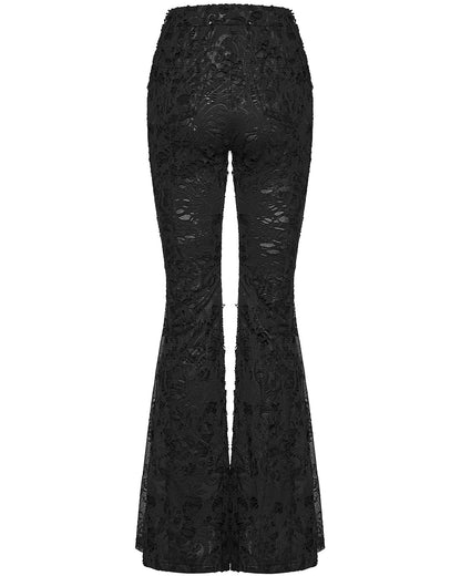PR-OK-726XCF-BKF Daily Life Womens Apocalyptic Gothic Shredded Jacquard & Lace Flared Leggings