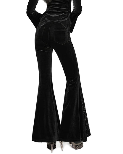 WK-745XCF-BKF Womens Gothic Velvet & Lace Flared Leggings