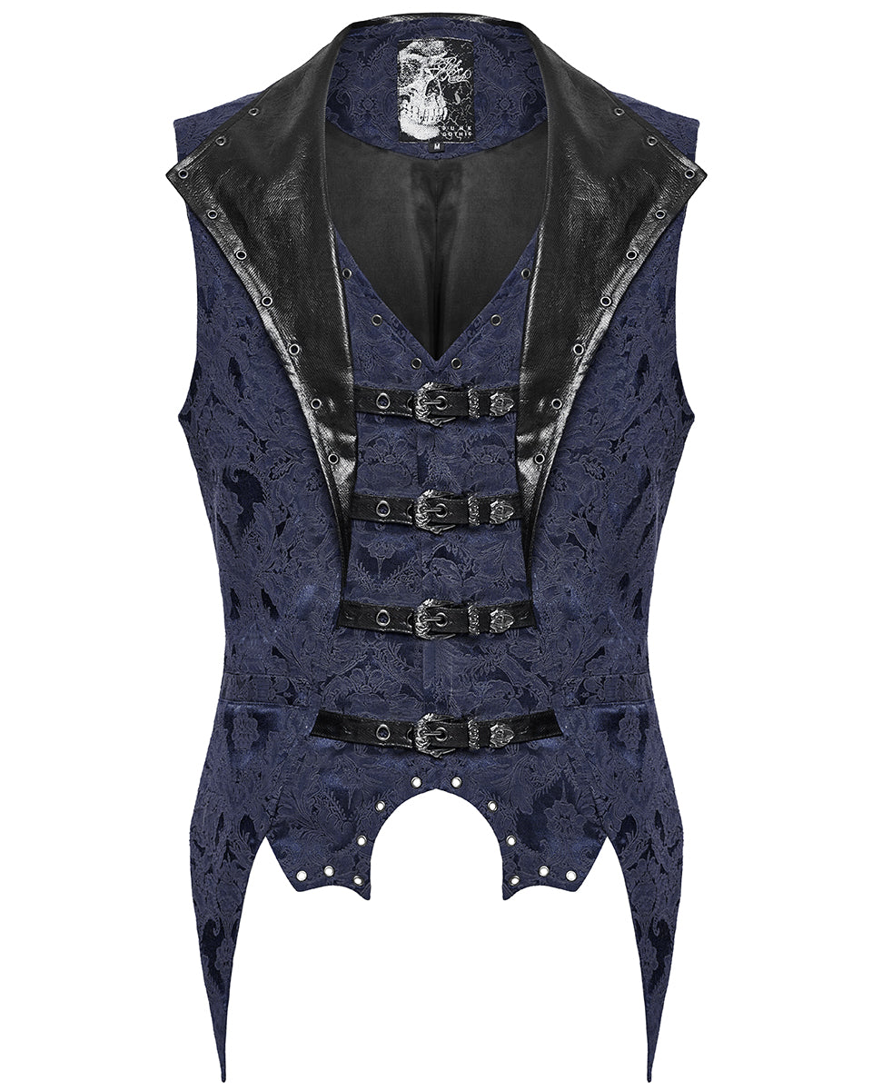 WY-1765MJM Mens Dark Victorian Gothic Damask Jacquard Waistcoat Vest - Blue