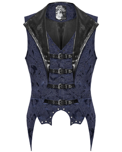 WY-1765MJM Mens Dark Victorian Gothic Damask Jacquard Waistcoat Vest - Blue