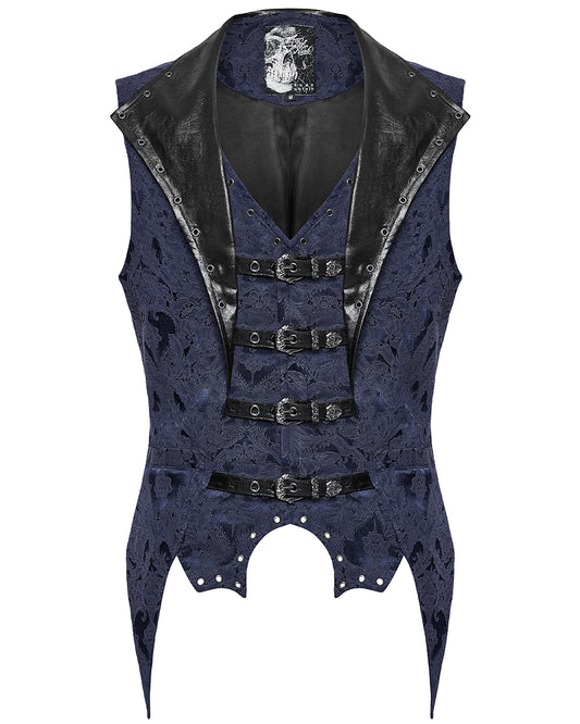WY-1765MJM Mens Dark Victorian Gothic Damask Jacquard Waistcoat Vest - Blue