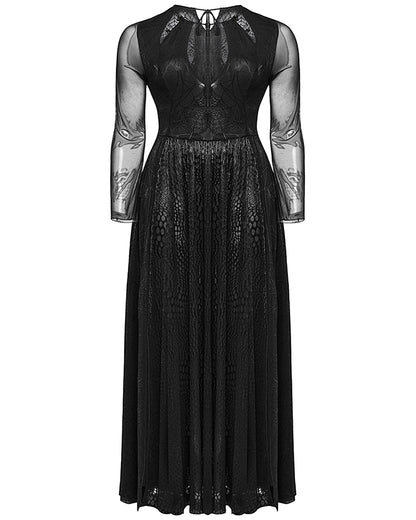 DQ-738LQF Plus Size Womens Gothic SpiderWeb Mesh Snakescale Maxi Dress