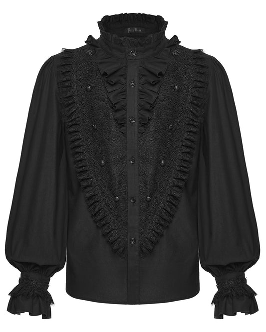 PR-WY-1933CCM-BKM Mens Dark Gothic Aristocrat Ruffled Lace Dress Shirt