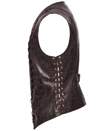 PR-WY-1935MJM-COM Mens Vintage Steampunk Asymmetric Lacing Waistcoat Vest - Brown Pinstripe