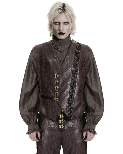 PR-WY-1935MJM-COM Mens Vintage Steampunk Asymmetric Lacing Waistcoat Vest - Brown Pinstripe