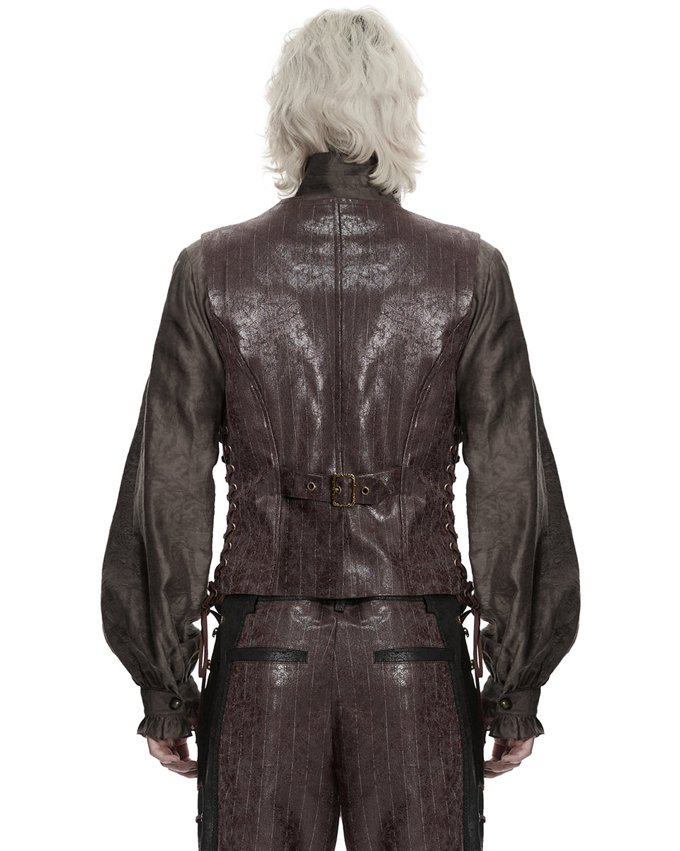 PR-WY-1935MJM-COM Mens Vintage Steampunk Asymmetric Lacing Waistcoat Vest - Brown Pinstripe