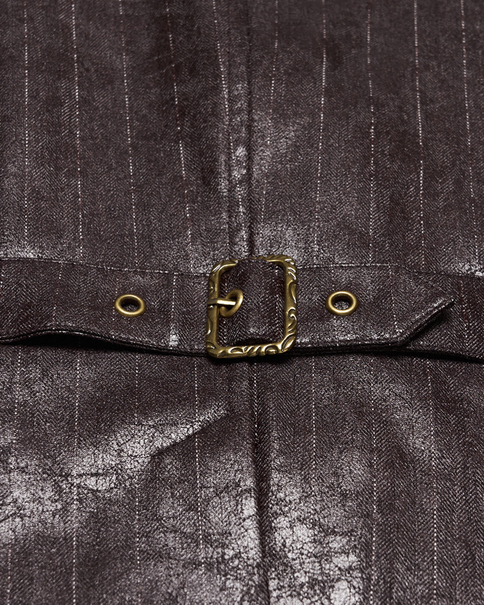 PR-WY-1935MJM-COM Mens Vintage Steampunk Asymmetric Lacing Waistcoat Vest - Brown Pinstripe