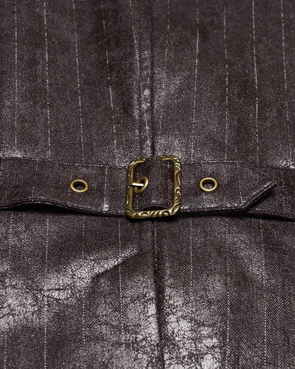 PR-WY-1935MJM-COM Mens Vintage Steampunk Asymmetric Lacing Waistcoat Vest - Brown Pinstripe