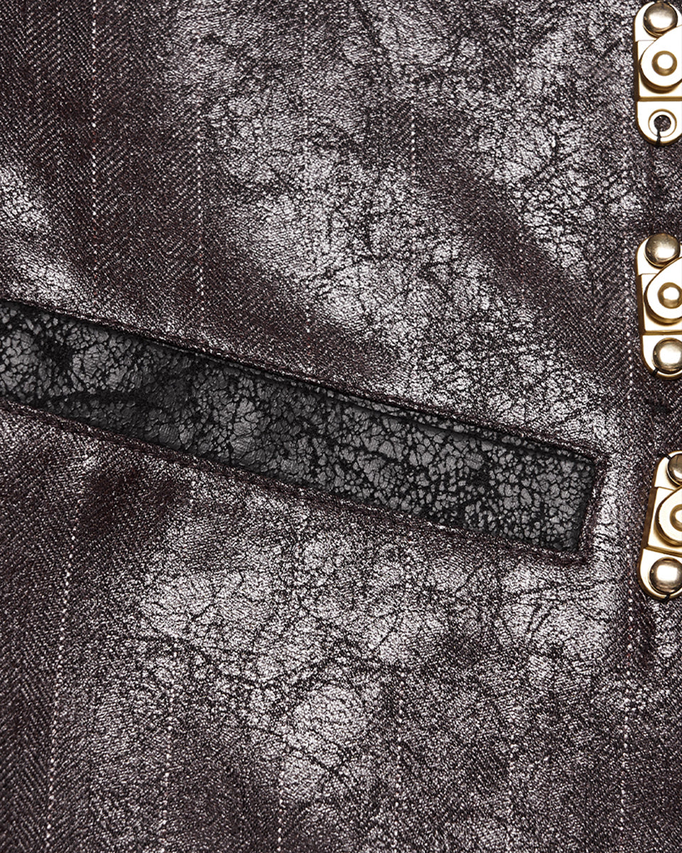 PR-WY-1935MJM-COM Mens Vintage Steampunk Asymmetric Lacing Waistcoat Vest - Brown Pinstripe