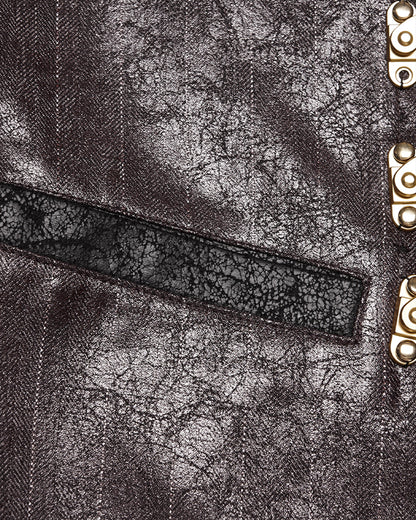 PR-WY-1935MJM-COM Mens Vintage Steampunk Asymmetric Lacing Waistcoat Vest - Brown Pinstripe