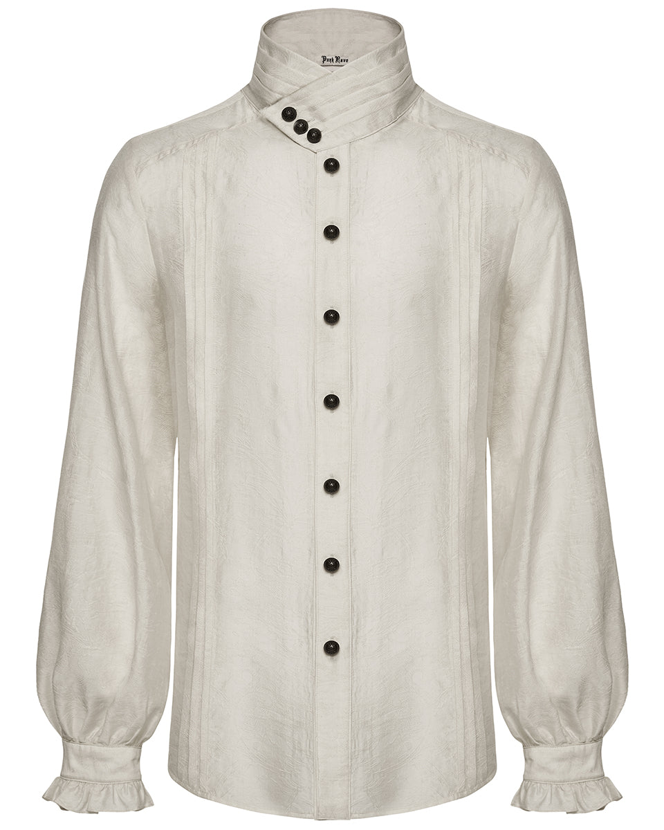PR-WY-1952CCM-WHM Mens Gothic Steampunk Pleated Jacquard Dress Shirt - Vintage Off-White
