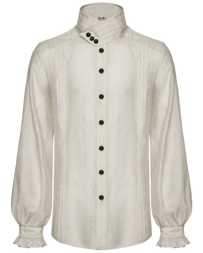 PR-WY-1952CCM-WHM Mens Gothic Steampunk Pleated Jacquard Dress Shirt - Vintage Off-White