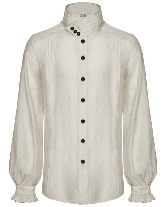 PR-WY-1952CCM-WHM Mens Gothic Steampunk Pleated Jacquard Dress Shirt - Vintage Off-White