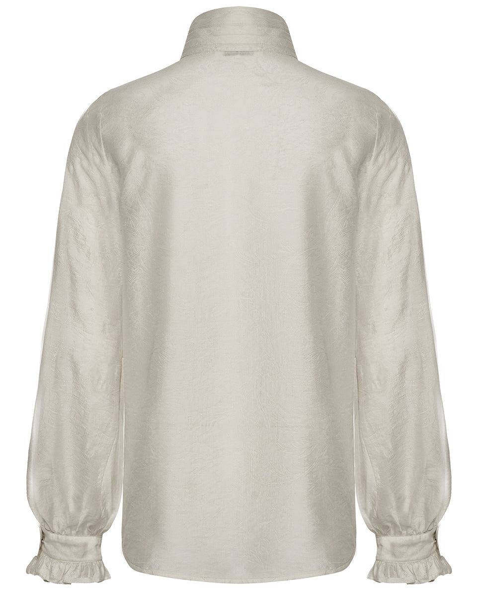 PR-WY-1952CCM-WHM Mens Gothic Steampunk Pleated Jacquard Dress Shirt - Vintage Off-White