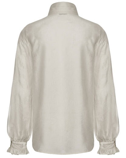 PR-WY-1952CCM-WHM Mens Gothic Steampunk Pleated Jacquard Dress Shirt - Vintage Off-White
