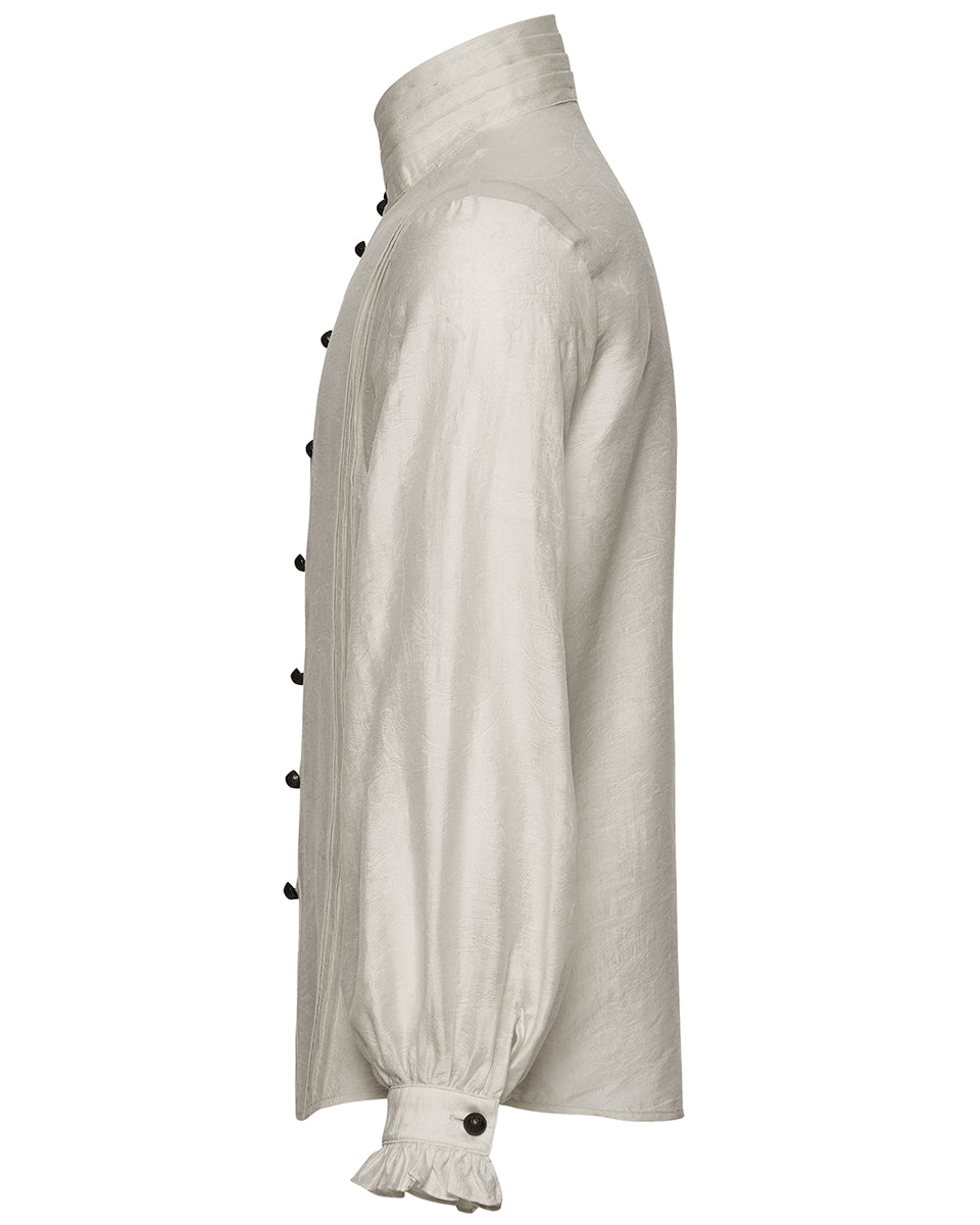 PR-WY-1952CCM-WHM Mens Gothic Steampunk Pleated Jacquard Dress Shirt - Vintage Off-White