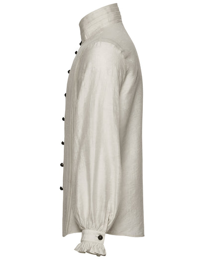 PR-WY-1952CCM-WHM Mens Gothic Steampunk Pleated Jacquard Dress Shirt - Vintage Off-White