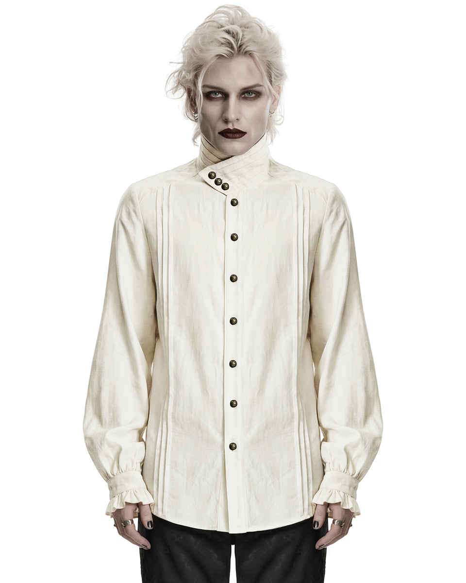 PR-WY-1952CCM-WHM Mens Gothic Steampunk Pleated Jacquard Dress Shirt - Vintage Off-White
