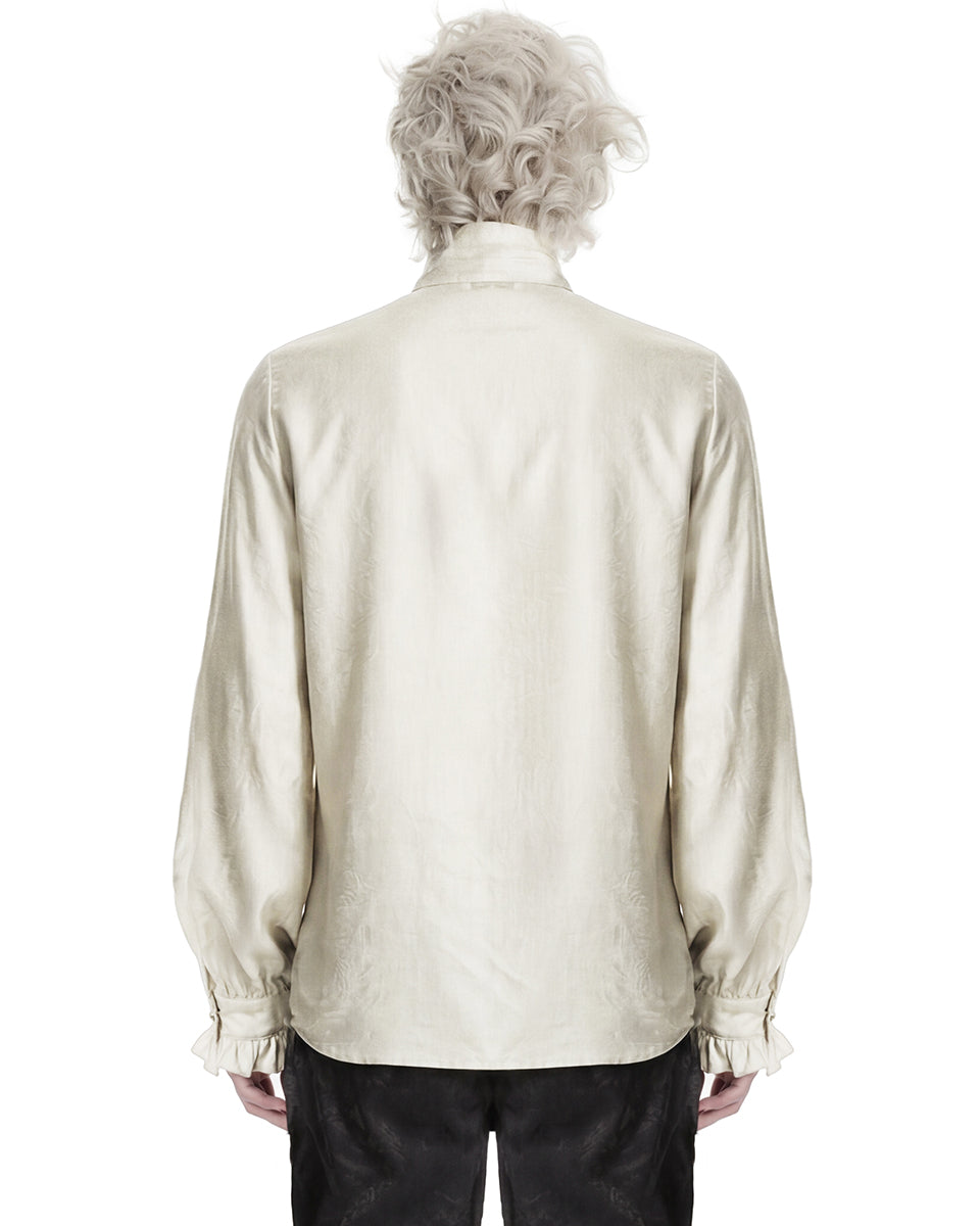 PR-WY-1952CCM-WHM Mens Gothic Steampunk Pleated Jacquard Dress Shirt - Vintage Off-White