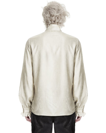 PR-WY-1952CCM-WHM Mens Gothic Steampunk Pleated Jacquard Dress Shirt - Vintage Off-White