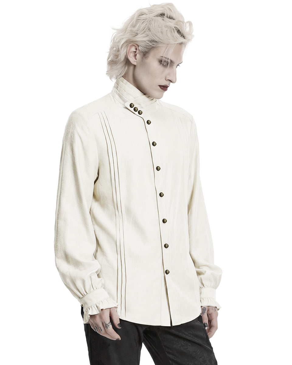 PR-WY-1952CCM-WHM Mens Gothic Steampunk Pleated Jacquard Dress Shirt - Vintage Off-White