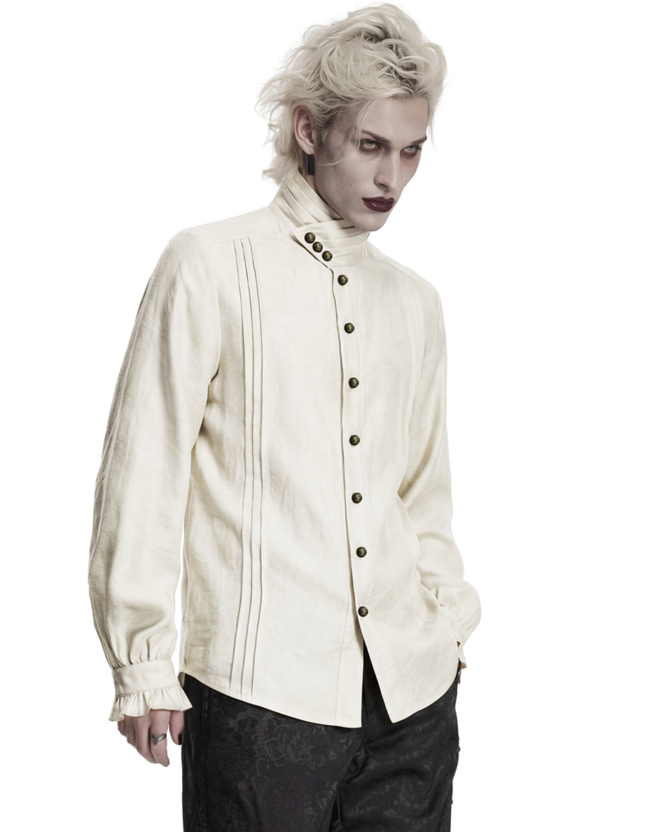 PR-WY-1952CCM-WHM Mens Gothic Steampunk Pleated Jacquard Dress Shirt - Vintage Off-White