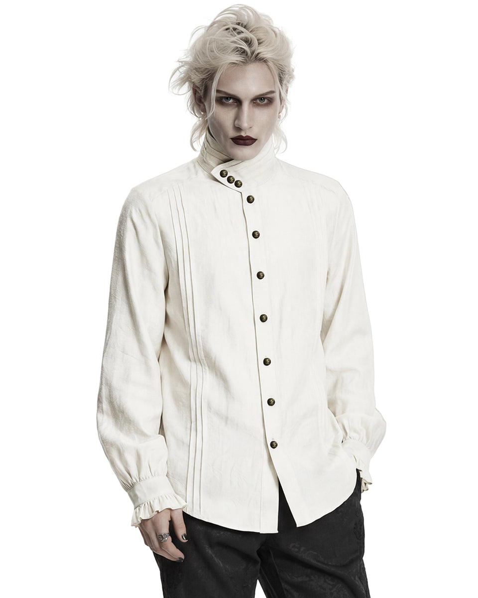 PR-WY-1952CCM-WHM Mens Gothic Steampunk Pleated Jacquard Dress Shirt - Vintage Off-White