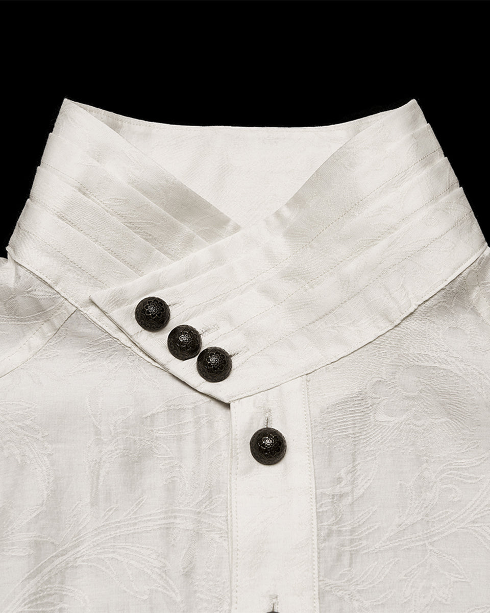 PR-WY-1952CCM-WHM Mens Gothic Steampunk Pleated Jacquard Dress Shirt - Vintage Off-White