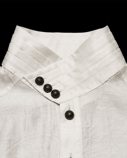 PR-WY-1952CCM-WHM Mens Gothic Steampunk Pleated Jacquard Dress Shirt - Vintage Off-White